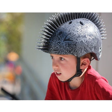 BLACK DOODLE BIKE HELMET WITH MOHAWK