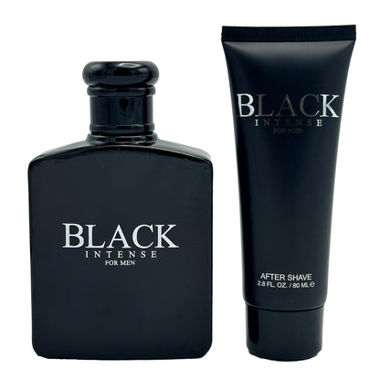 Black "Black Intense for Men" cologne and aftershave set.
