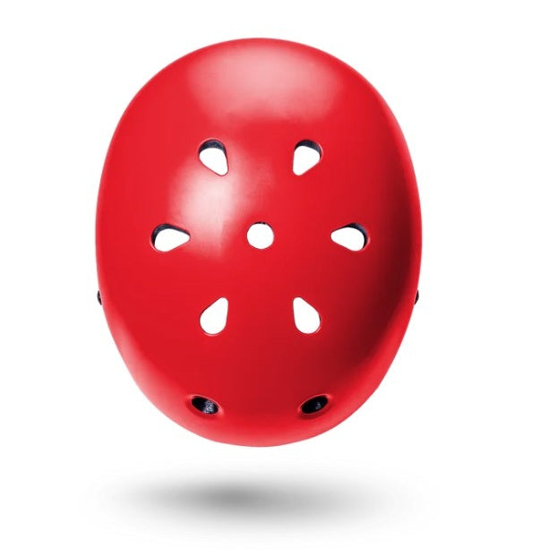 Red helmet with vents.
