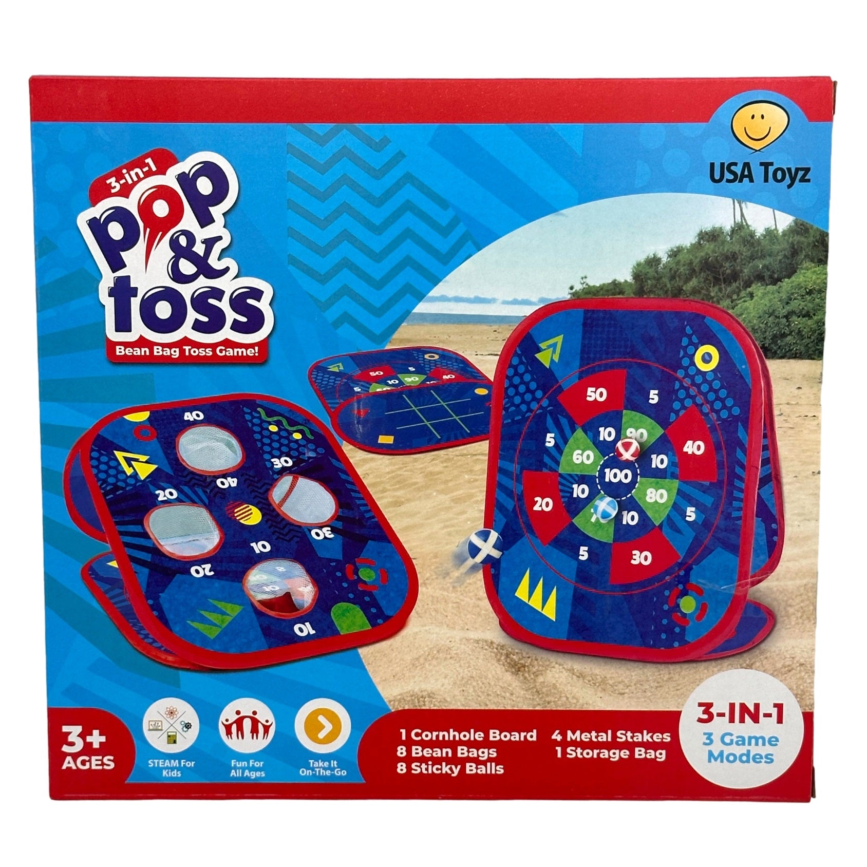 Box of a Pop & Toss 3-in-1 Bean Bag Toss Game.