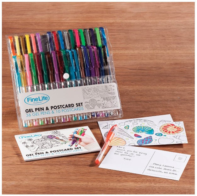16 PC GEL PEN AND POSTCARD SET