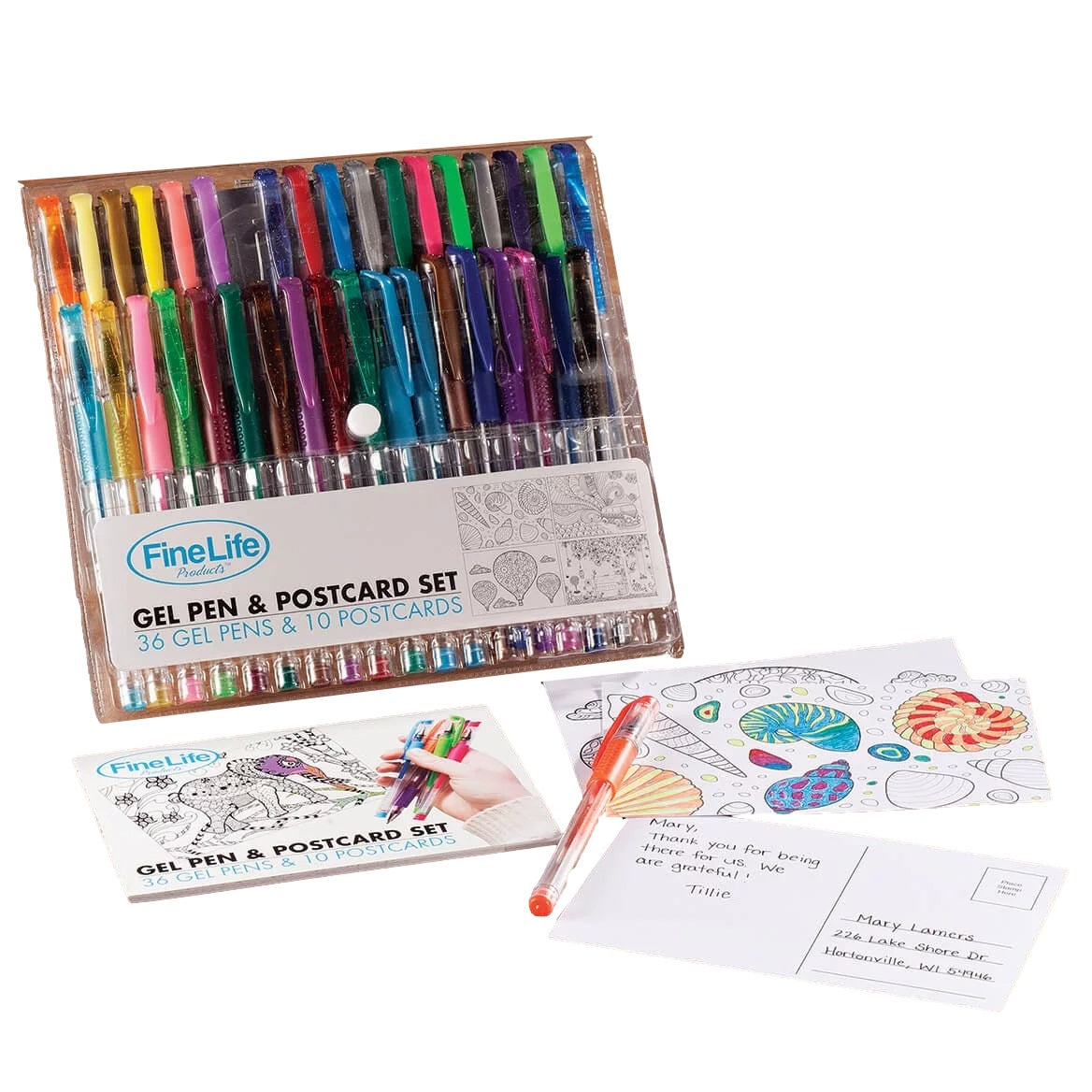 16 PC GEL PEN AND POSTCARD SET