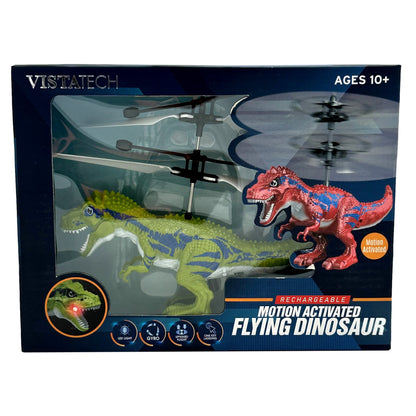 Toy box featuring two dinosaur figures with propellers attached.