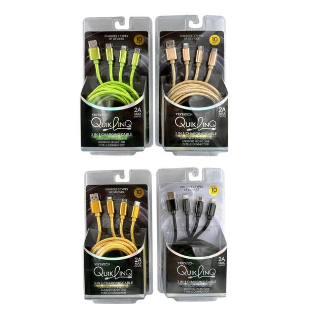 10 FT 3 IN 1 CHARGING CABLE ASSORTED