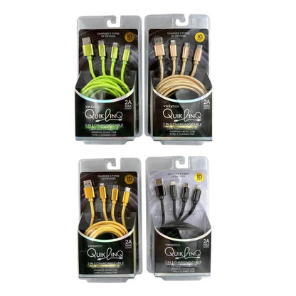 10 FT 3 IN 1 CHARGING CABLE ASSORTED