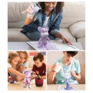 Montage of people crafting figurines with liquid.