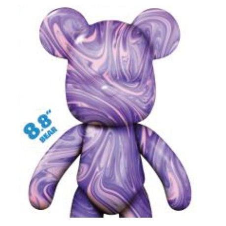 Purple and pink marble-patterned bear toy.