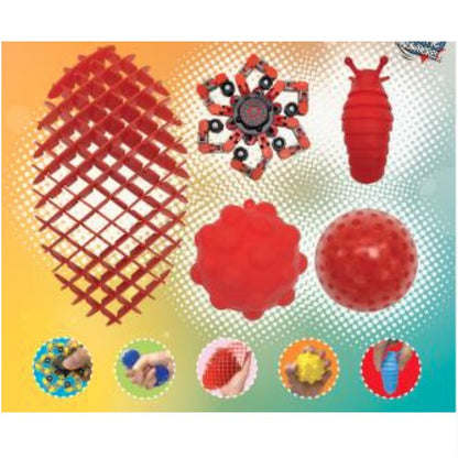 Promotional image for red sensory toys.