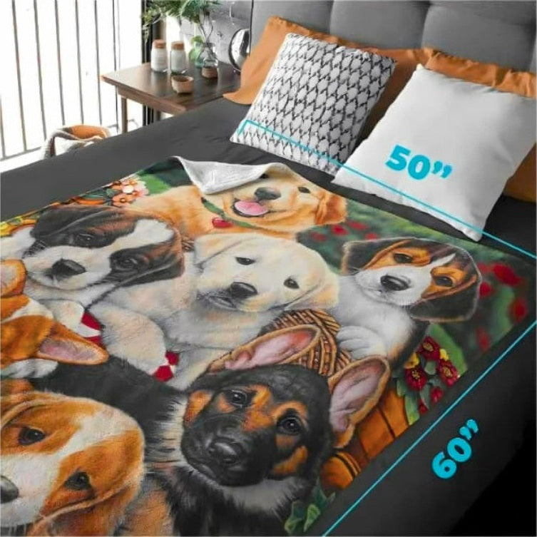 GARDEN PUPPIES FLEECE BLANKET 50 X 60 IN