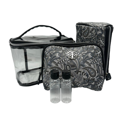 3 PC GRAY COSMETIC BAG SET