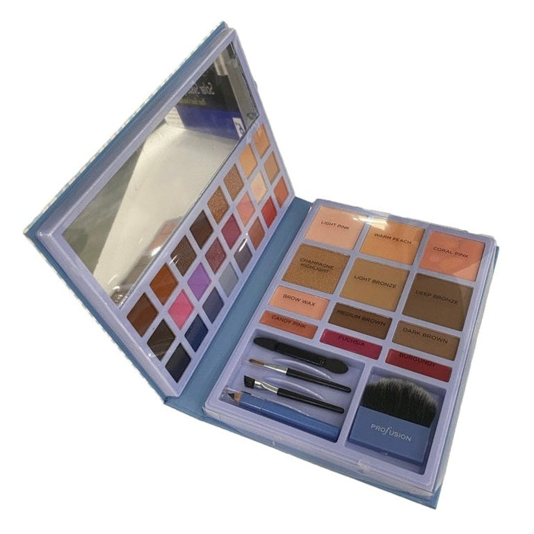 Open Profusion eyeshadow palette and brushes.