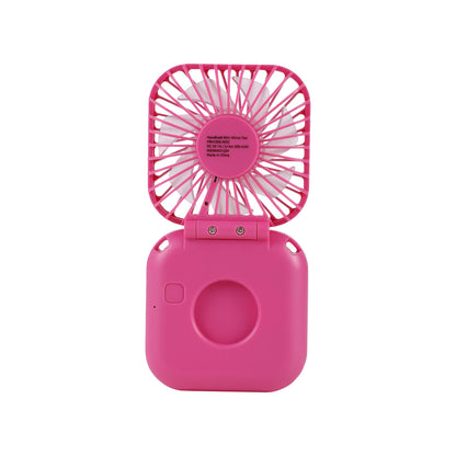 Pink handheld mini mirror fan.
