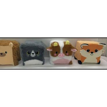 Four square, plush animal toys.