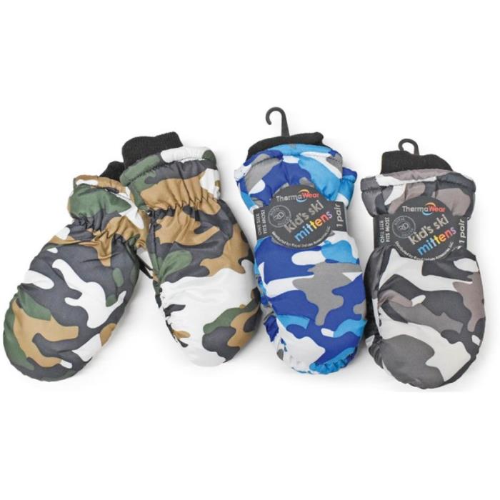 KID'S CAMO SKI MITTENS ASSORTED