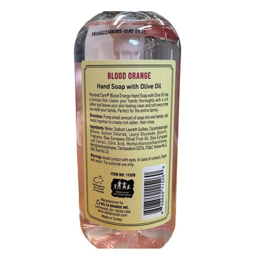 A bottle of Blood Orange hand soap with an olive oil.
