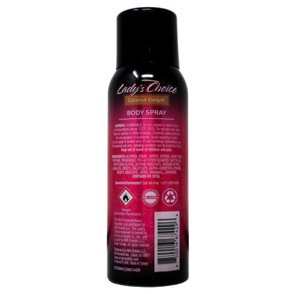 A can of Lady's Choice Coconut Delight body spray.