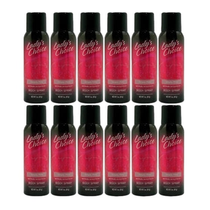 Twelve cans of Lady's Choice Body Spray in Simply Pink.
