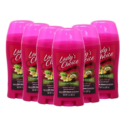 Six pink Lady's Choice deodorant sticks.