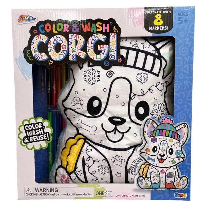 COLOR AND WASH CORGI PILLOW