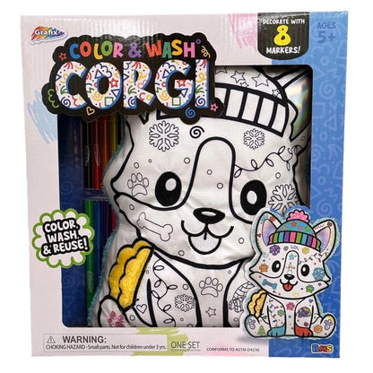 COLOR AND WASH CORGI PILLOW