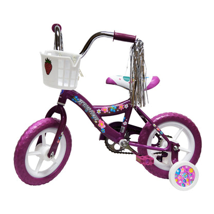12 IN PURPLE BICYCLE  WITH TRAINING WHEELS