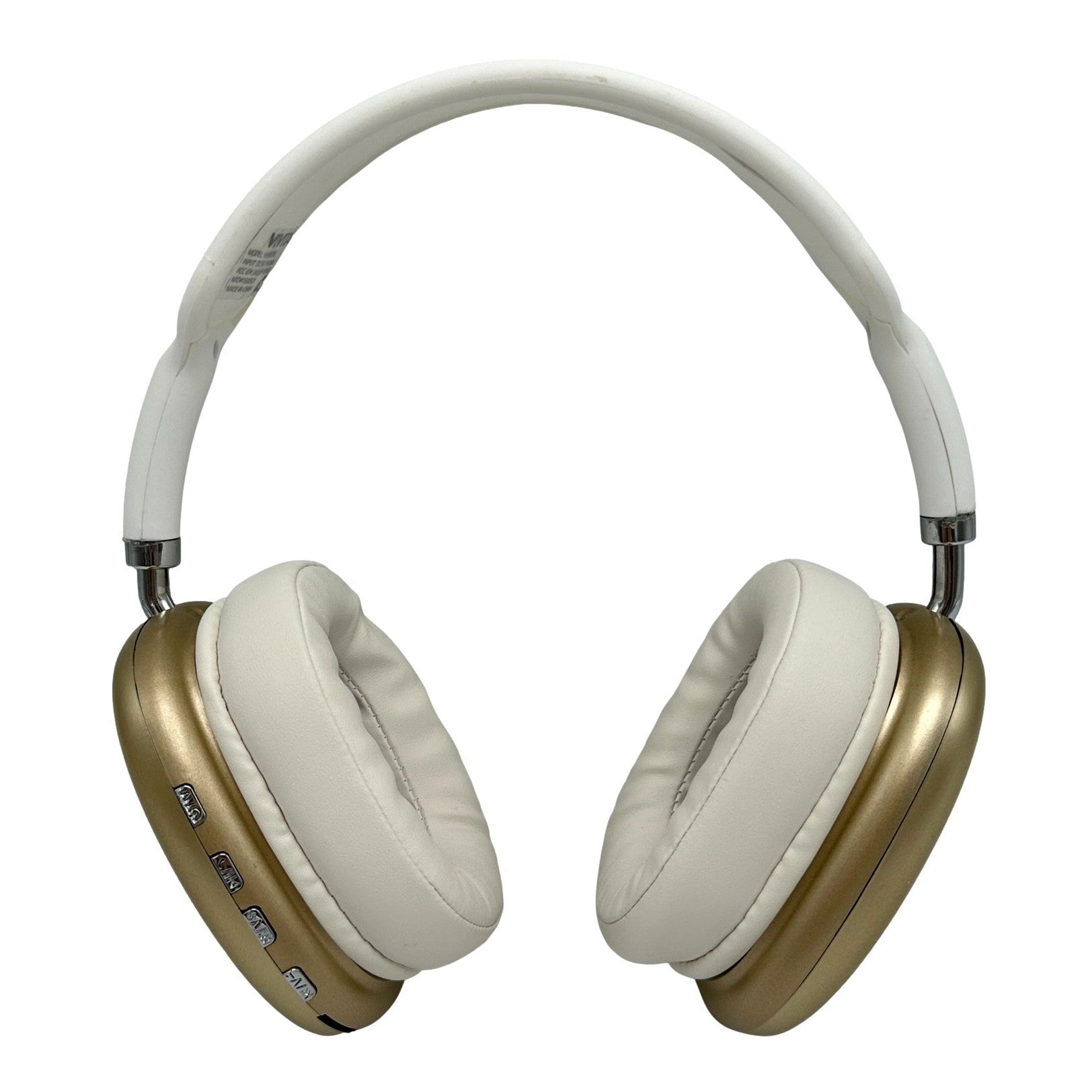 White and gold over-ear headphones.