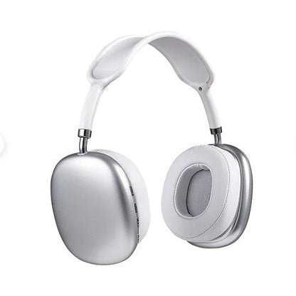 White and silver over-ear headphones.