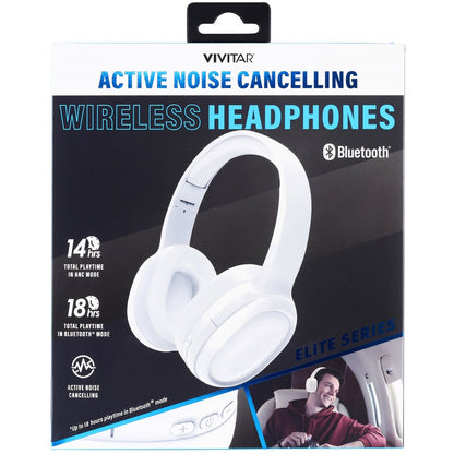 Box of white Vivitar Active Noise Cancelling Wireless Headphones.
