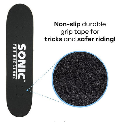 Black Sonic the Hedgehog skateboard deck with grip tape.