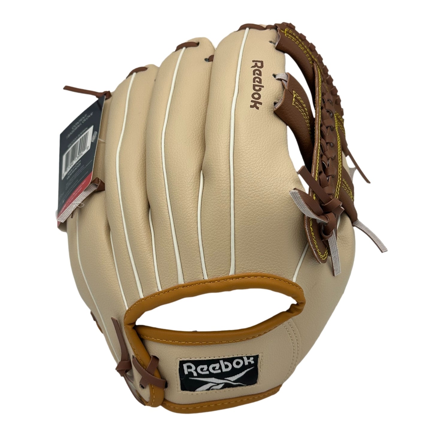 Tan and brown leather Reebok baseball glove.