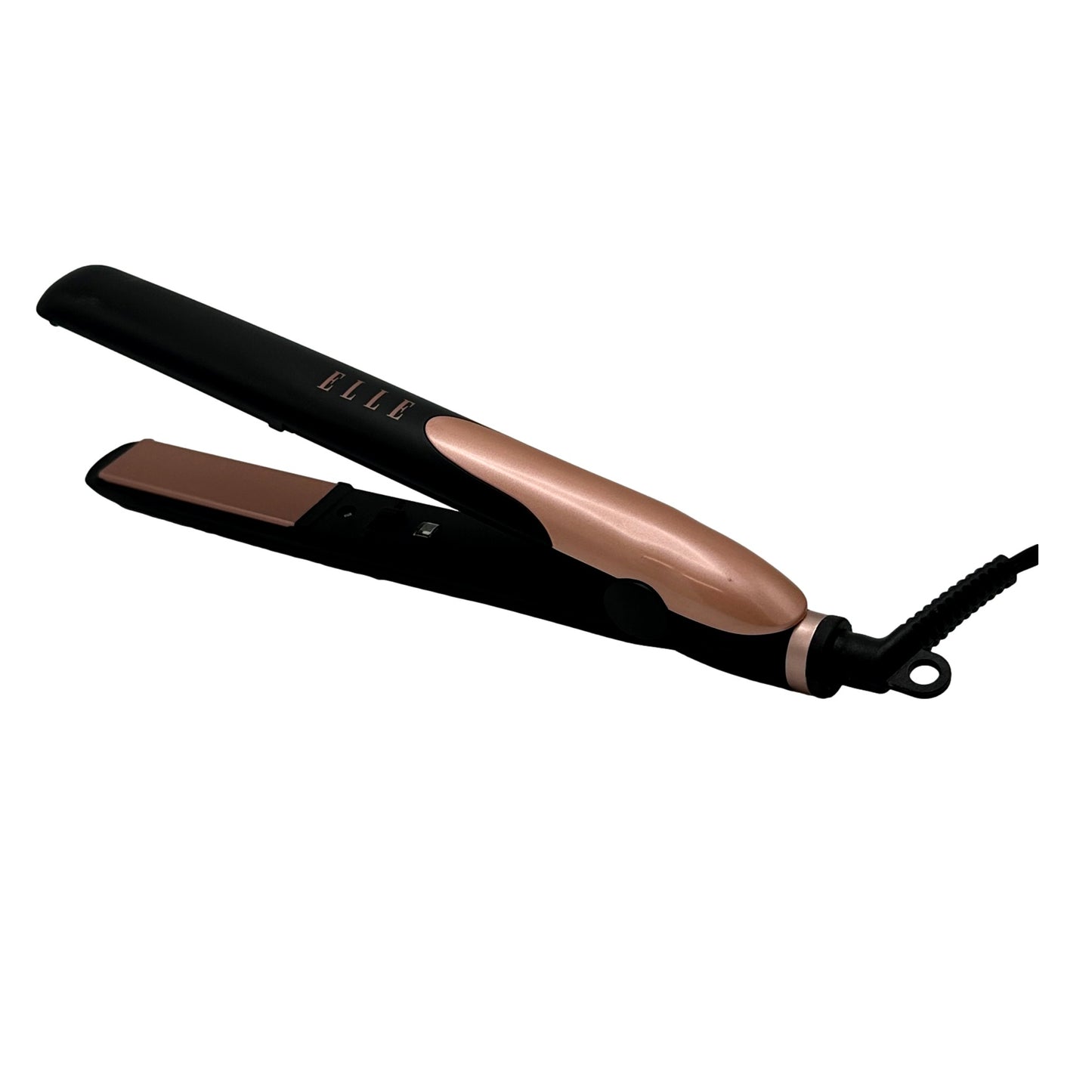 Black and rose gold Elle brand flat iron.