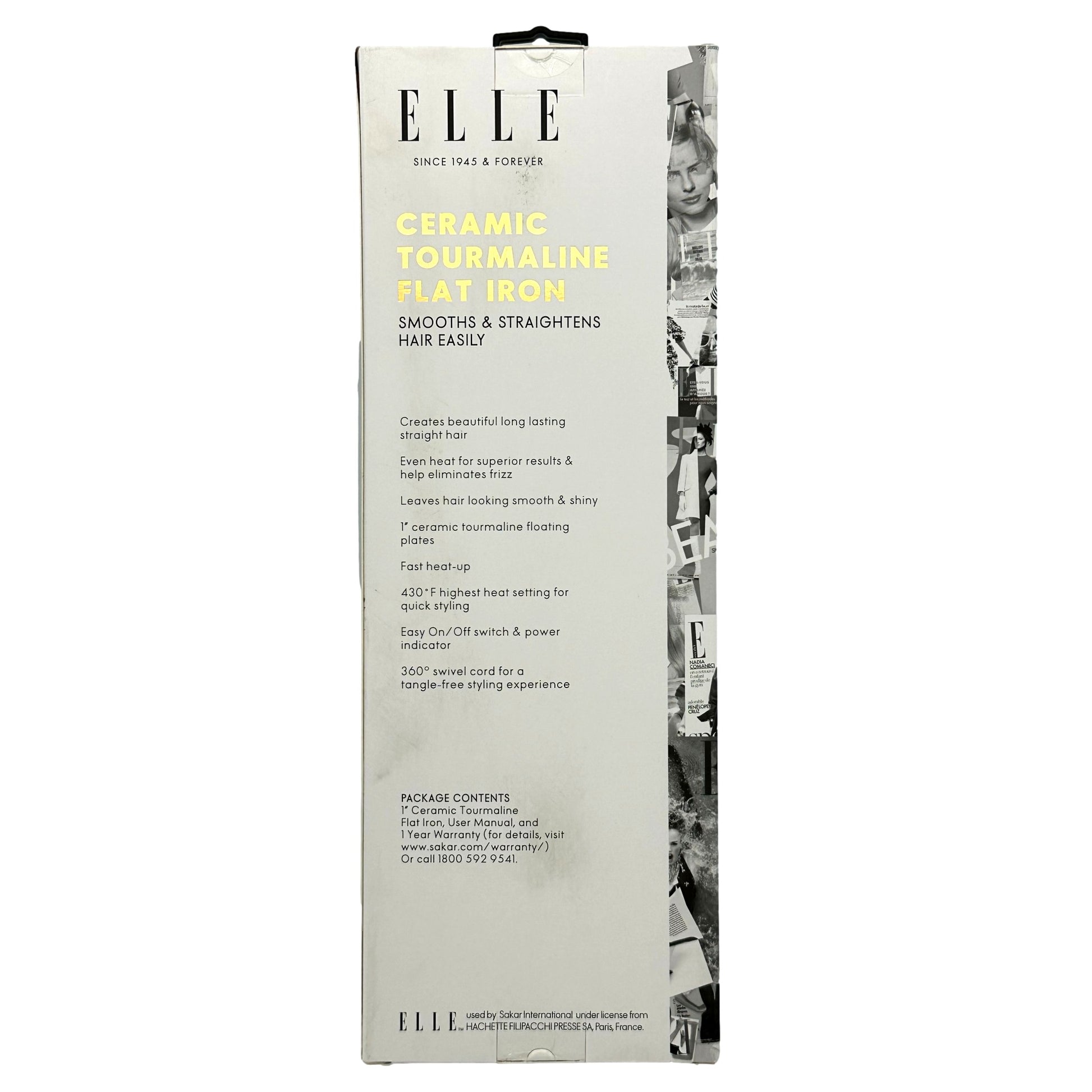 A box for an Elle ceramic tourmaline flat iron.