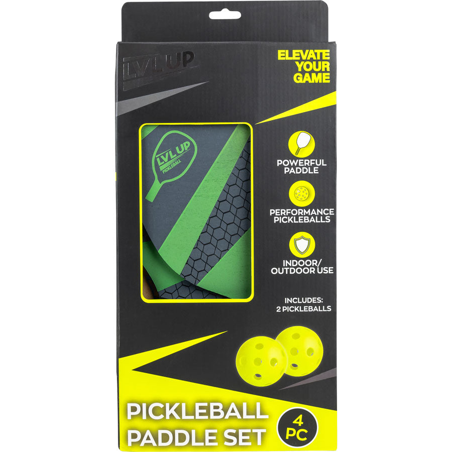 4 PC WOODEN PICKLEBALL PADDLE SET - GREEN