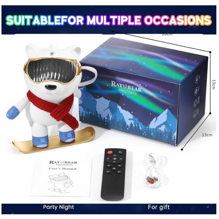 RAY BEAR AND SILVER SNOWBOARD AURORA PROJECTOR