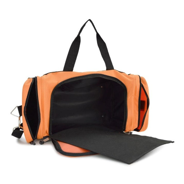 21 IN ORANGE DUFFEL BAG