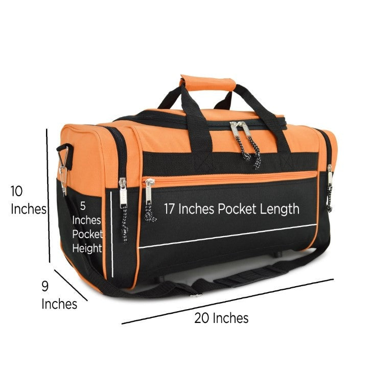 21 IN ORANGE DUFFEL BAG