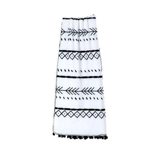 FLEECE THROW SMALL POMPOM TRIM 50 X 60 IN BOHO STYLE