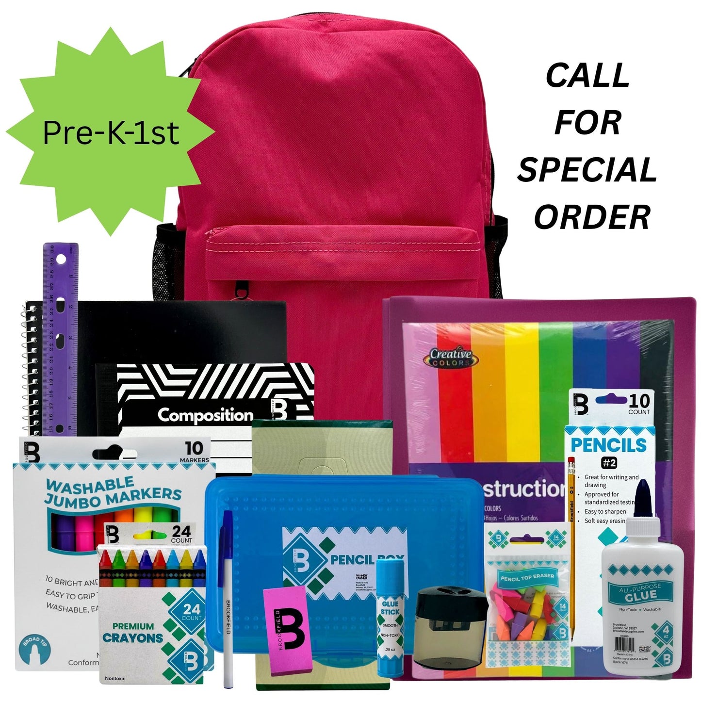 MOCHILA RELLENA DE 21 PIEZAS PARA GRADOS PRE-K-1.º