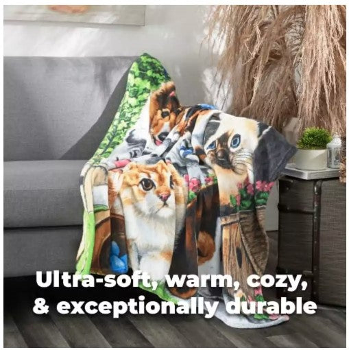 PUPPIES & KITTENS BIRDHOUSE GARDEN FLEECE BLANKET 50 X 60 IN