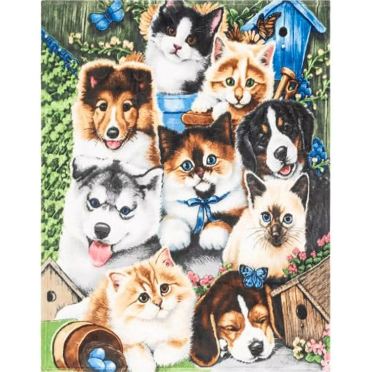 PUPPIES & KITTENS BIRDHOUSE GARDEN FLEECE BLANKET 50 X 60 IN