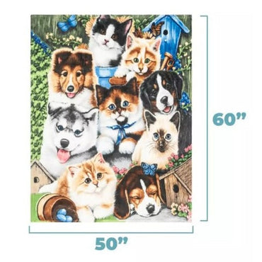 PUPPIES & KITTENS BIRDHOUSE GARDEN FLEECE BLANKET 50 X 60 IN