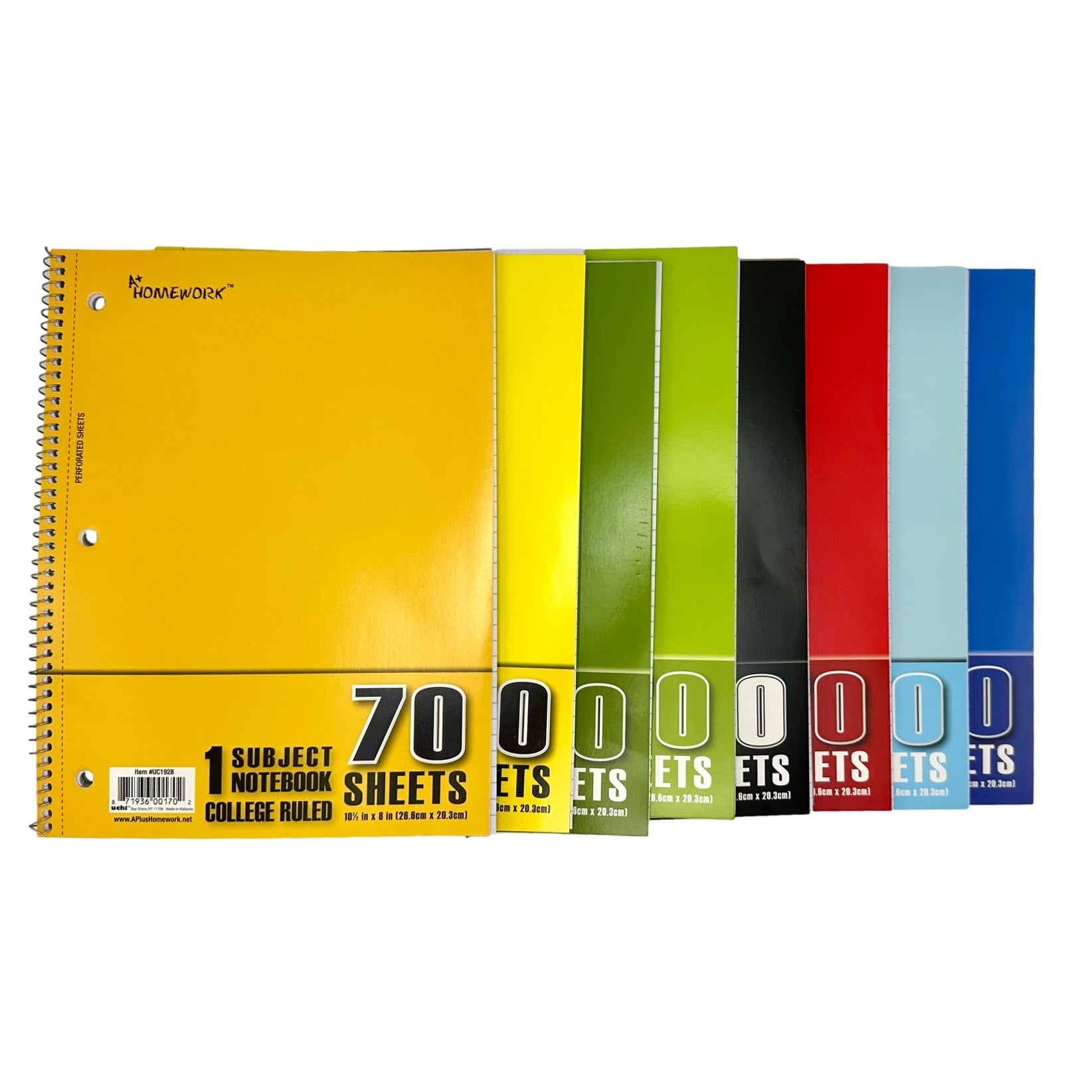 Assorted colored notebooks.