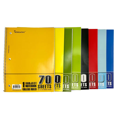 Assorted colored notebooks.