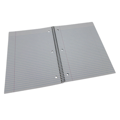 Open spiral notebook with lined paper.
