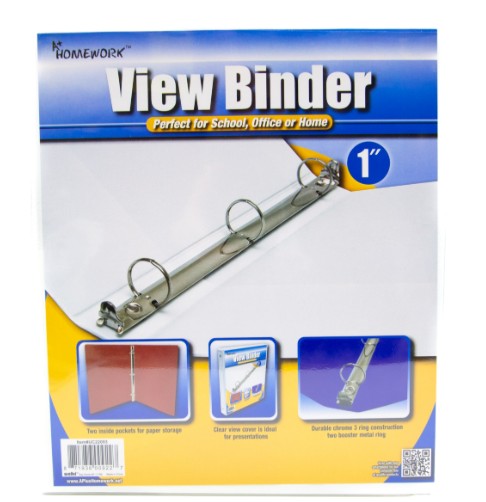 1 IN WHITE 3-RING BINDER CLEARVIEW FRONT/BACK