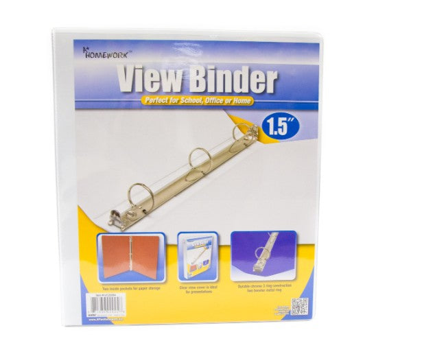 1.5 IN WHITE 3-RING BINDER CLEARVIEW FRONT/BACK