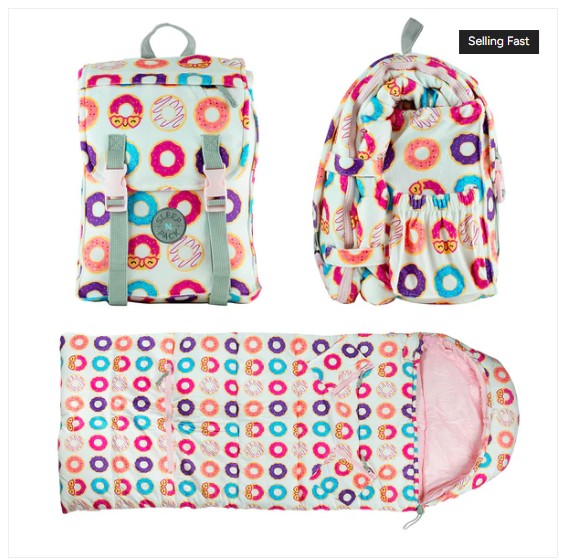 GIRL'S DONUT PRINT SLEEP N PACK SLEEPING BAG