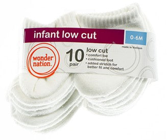 10 PK INFANT LOW CUT SOCKS 0-6M
