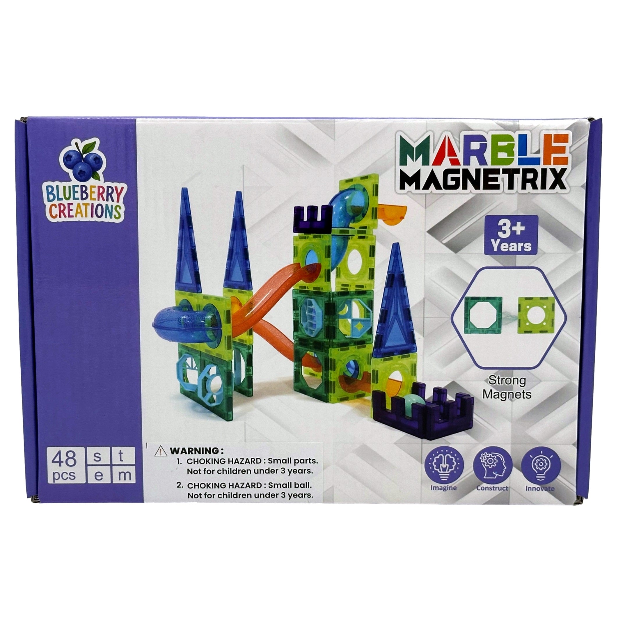 Box of Marble Magnetrix toy, 48 pieces, for children ages 3 and up.