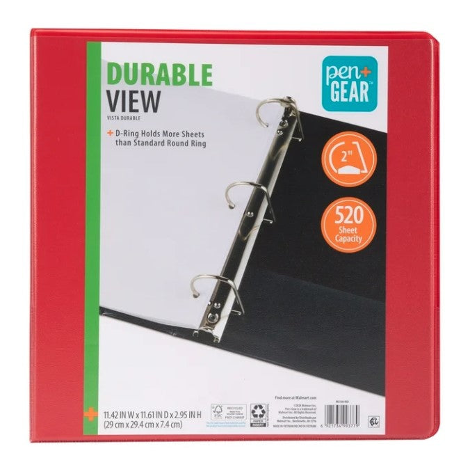 2 IN RED 3-RING BINDER
